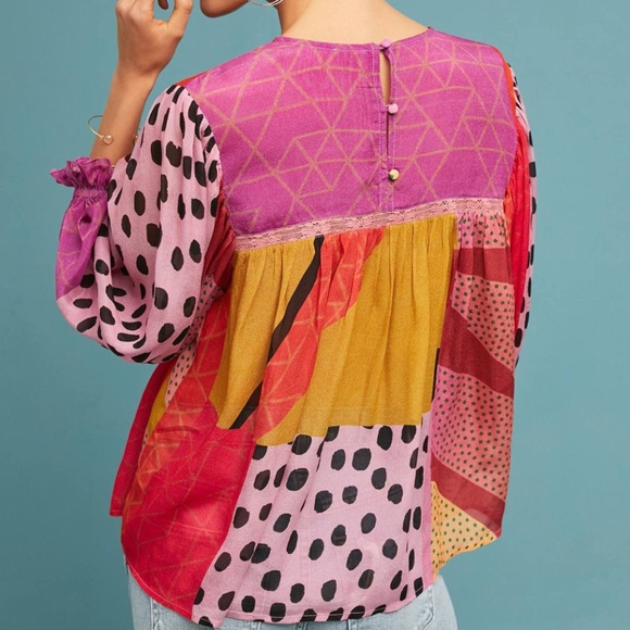 Anthropologie Eclectic Peasant Blouse L - Picture 4 of 8
